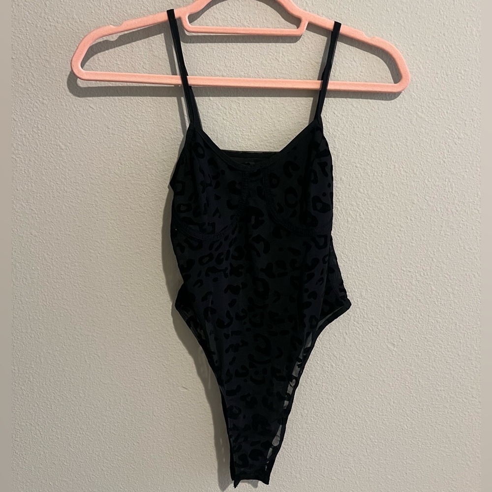 Black Leopard Print Mesh Bodysuit